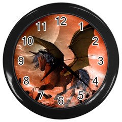 Wonderful Dark Unicorn In The Night Wall Clocks (black) by FantasyWorld7