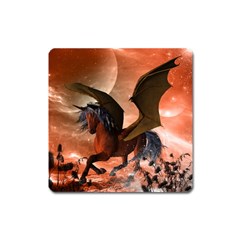 Wonderful Dark Unicorn In The Night Square Magnet by FantasyWorld7