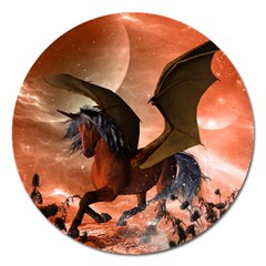 Wonderful Dark Unicorn In The Night Magnet 5  (round) by FantasyWorld7