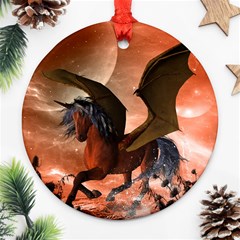 Wonderful Dark Unicorn In The Night Round Ornament (two Sides)  by FantasyWorld7