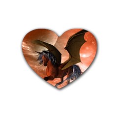 Wonderful Dark Unicorn In The Night Rubber Coaster (heart)  by FantasyWorld7