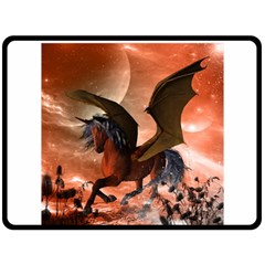 Wonderful Dark Unicorn In The Night Fleece Blanket (large)  by FantasyWorld7