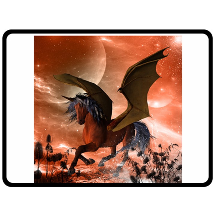 Wonderful Dark Unicorn In The Night Fleece Blanket (Large) 