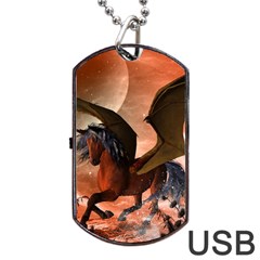 Wonderful Dark Unicorn In The Night Dog Tag Usb Flash (two Sides)  by FantasyWorld7