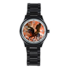 Wonderful Dark Unicorn In The Night Stainless Steel Round Watch by FantasyWorld7