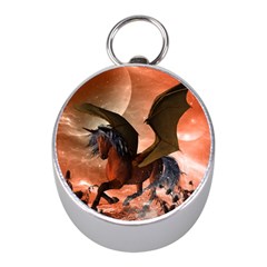 Wonderful Dark Unicorn In The Night Mini Silver Compasses