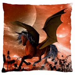 Wonderful Dark Unicorn In The Night Large Flano Cushion Case (two Sides)