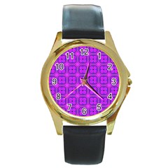 Abstract Dancing Diamonds Purple Violet Round Gold Metal Watch by DianeClancy