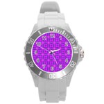 Abstract Dancing Diamonds Purple Violet Round Plastic Sport Watch (L) Front