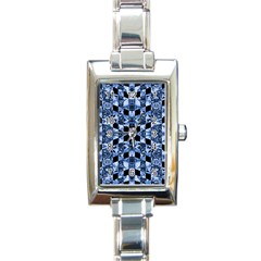 Indigo Check Ornate Print Rectangle Italian Charm Watch by dflcprints