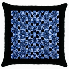 Indigo Check Ornate Print Throw Pillow Case (black) by dflcprints