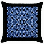 Indigo Check Ornate Print Throw Pillow Case (Black) Front