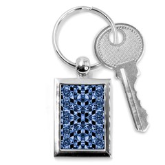 Indigo Check Ornate Print Key Chains (rectangle)  by dflcprints