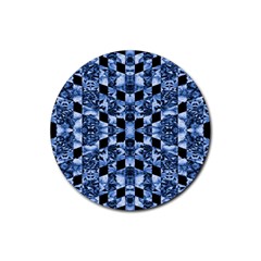 Indigo Check Ornate Print Rubber Round Coaster (4 Pack)  by dflcprints