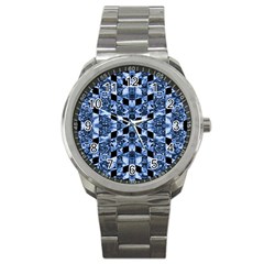 Indigo Check Ornate Print Sport Metal Watch by dflcprints