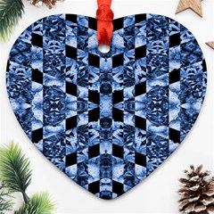 Indigo Check Ornate Print Heart Ornament (2 Sides) by dflcprints