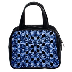 Indigo Check Ornate Print Classic Handbags (2 Sides) by dflcprints