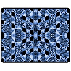 Indigo Check Ornate Print Fleece Blanket (medium)  by dflcprints