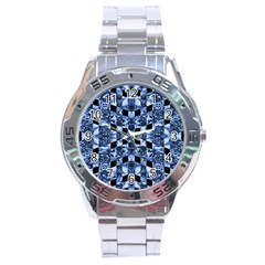 Indigo Check Ornate Print Stainless Steel Analogue Watch by dflcprints