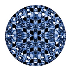 Indigo Check Ornate Print Round Filigree Ornament (2side) by dflcprints