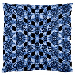 Indigo Check Ornate Print Large Flano Cushion Case (one Side)