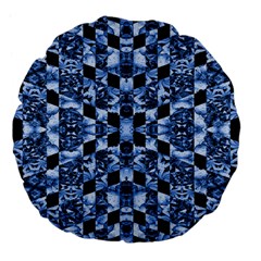 Indigo Check Ornate Print Large 18  Premium Flano Round Cushions