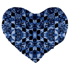 Indigo Check Ornate Print Large 19  Premium Flano Heart Shape Cushions