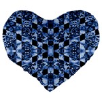 Indigo Check Ornate Print Large 19  Premium Flano Heart Shape Cushions Back