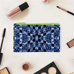 Indigo Check Ornate Print Cosmetic Bag (xs)