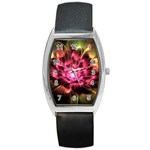 Red Peony Barrel Style Metal Watch Front