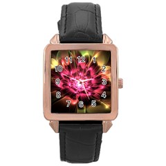 Red Peony Rose Gold Leather Watch 