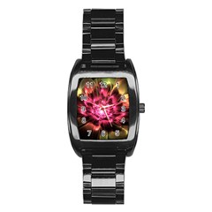 Red Peony Stainless Steel Barrel Watch by Delasel