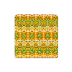 Boho Stylized Floral Stripes Square Magnet by dflcprints