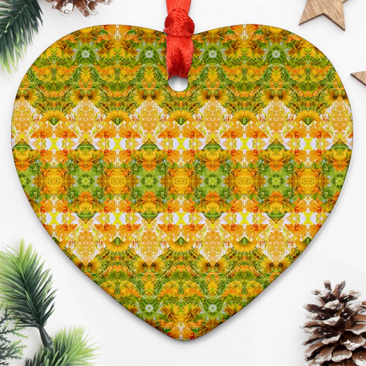 Boho Stylized Floral Stripes Heart Ornament (2 Sides)