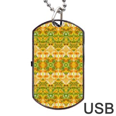 Boho Stylized Floral Stripes Dog Tag Usb Flash (two Sides) 