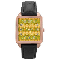 Boho Stylized Floral Stripes Rose Gold Leather Watch  by dflcprints