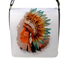 Native American Young Indian Shief Flap Messenger Bag (l)  by TastefulDesigns