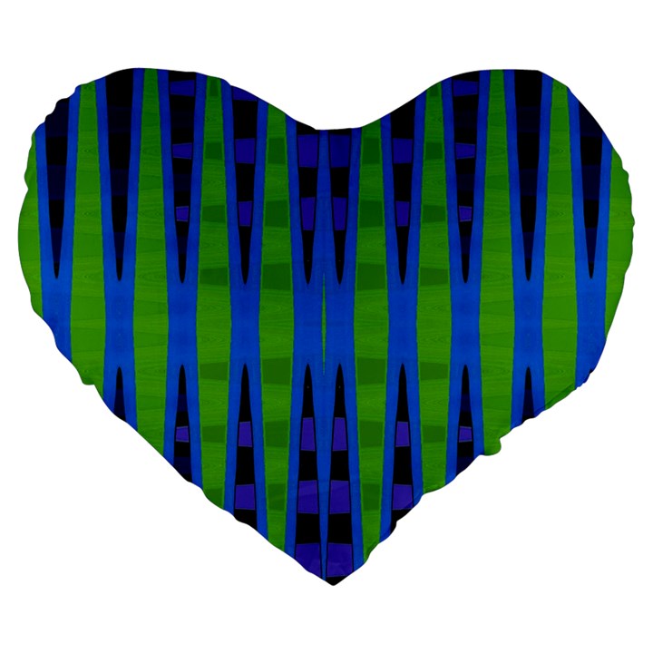 Blue Green Geometric Large 19  Premium Heart Shape Cushions