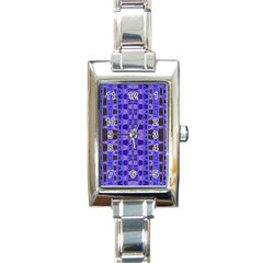 Blue Black Geometric Pattern Rectangle Italian Charm Watch by BrightVibesDesign