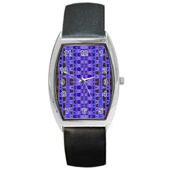 Blue Black Geometric Pattern Barrel Style Metal Watch by BrightVibesDesign