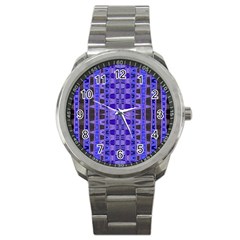 Blue Black Geometric Pattern Sport Metal Watch by BrightVibesDesign