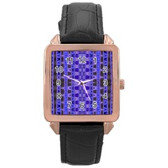 Blue Black Geometric Pattern Rose Gold Leather Watch  by BrightVibesDesign