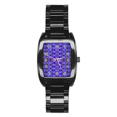 Blue Black Geometric Pattern Stainless Steel Barrel Watch