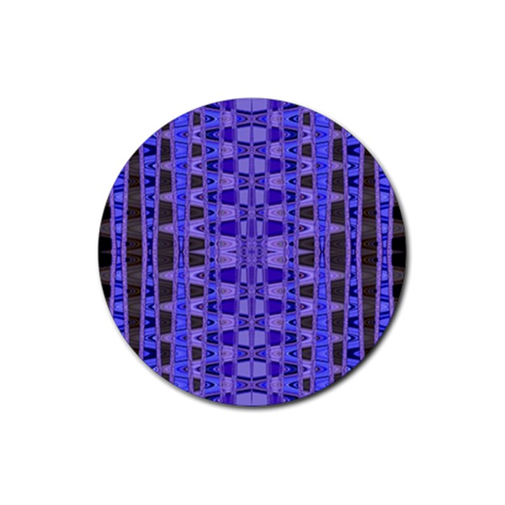 Blue Black Geometric Pattern Rubber Coaster (Round) 