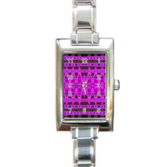 Bright Pink Black Geometric Pattern Rectangle Italian Charm Watch by BrightVibesDesign