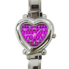 Bright Pink Black Geometric Pattern Heart Italian Charm Watch by BrightVibesDesign