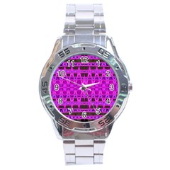 Bright Pink Black Geometric Pattern Stainless Steel Analogue Watch by BrightVibesDesign