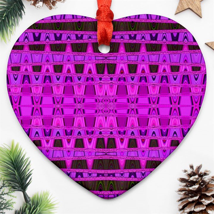 Bright Pink Black Geometric Pattern Ornament (Heart) 