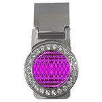 Bright Pink Black Geometric Pattern Money Clips (CZ)  Front