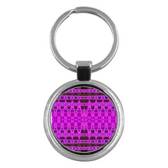 Bright Pink Black Geometric Pattern Key Chains (round) 